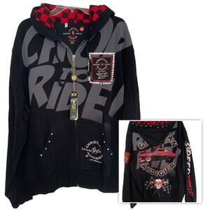 Christian Audigier Black Garage Parts Ride To Live Hoodie XXL NWT
